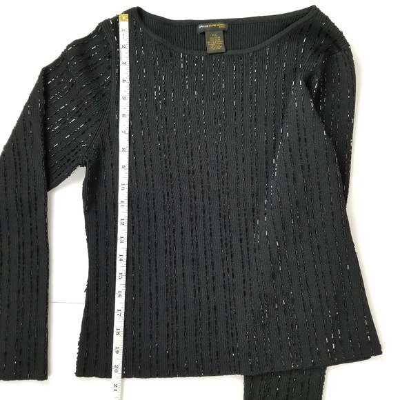Vintage Petite black long sleeve beaded sweater PL - Picture 6 of 7